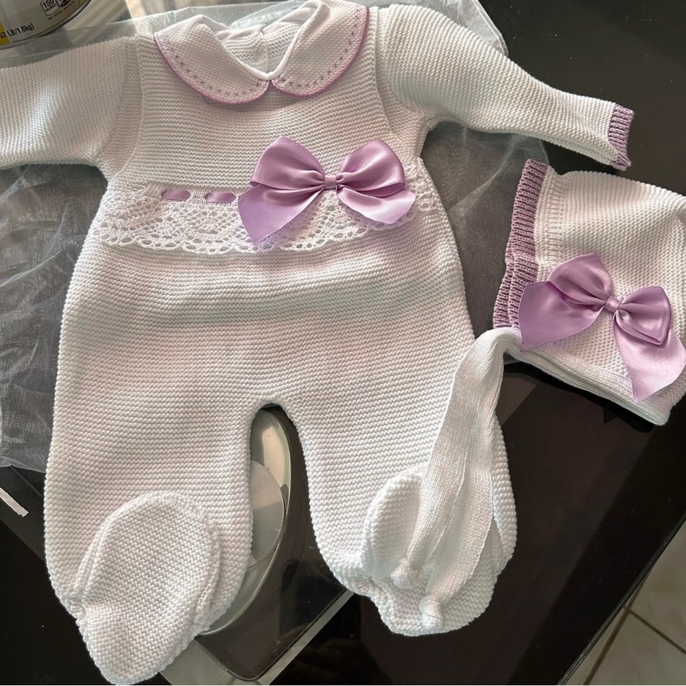 Elegant White and Purple Baby One Piece Set